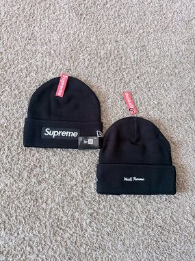 Supreme Black Knit Beanie Set with Box Logo & 'World Famous'